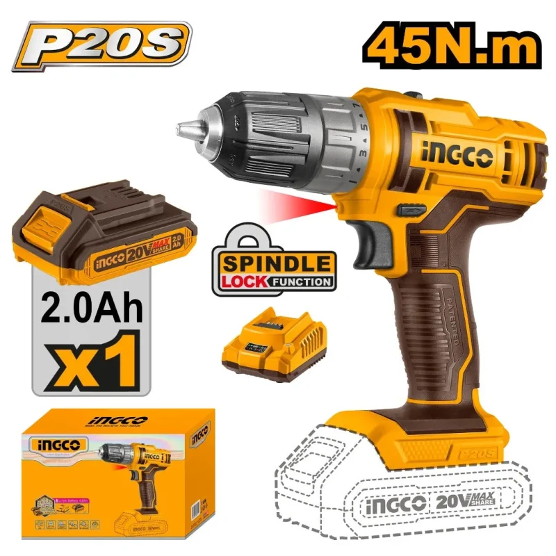 20v lithium ion cordless drill ingco cdli200518