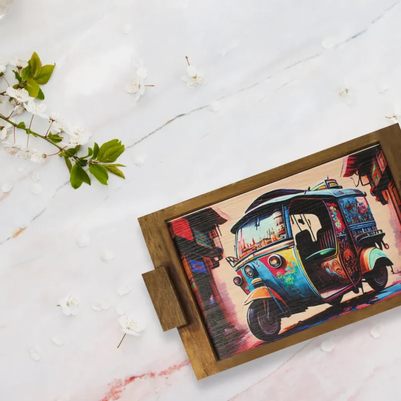 classic rickshaw art tray handcrafted unique home decor