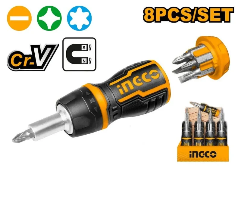 ingco 8 in 1 stubby ratchet screwdriver set